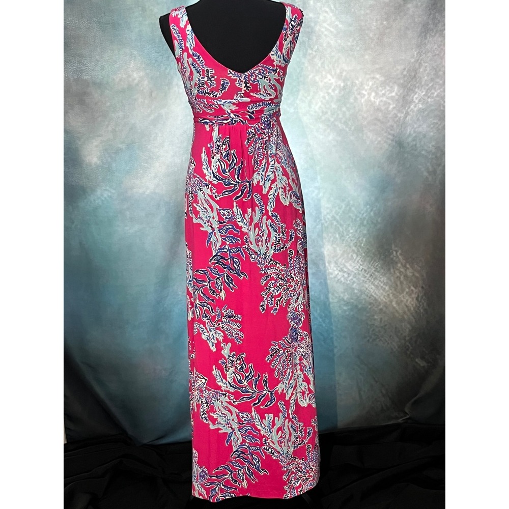 Lilly Pulitzer Sloane Pink Coral Reef Print XS Maxi Dress V-Neck Resort Gown - Picture 4 of 8
